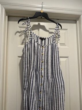 NWT Striped Button-Front Sun Dress NavyWhite Silver MetallicStitching Pockets XL